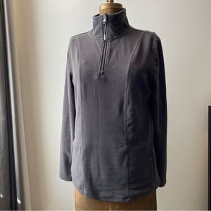 CALVIN KLEIN Ladies’ soft and shapely gray plush fleece quarter-zip pullover L